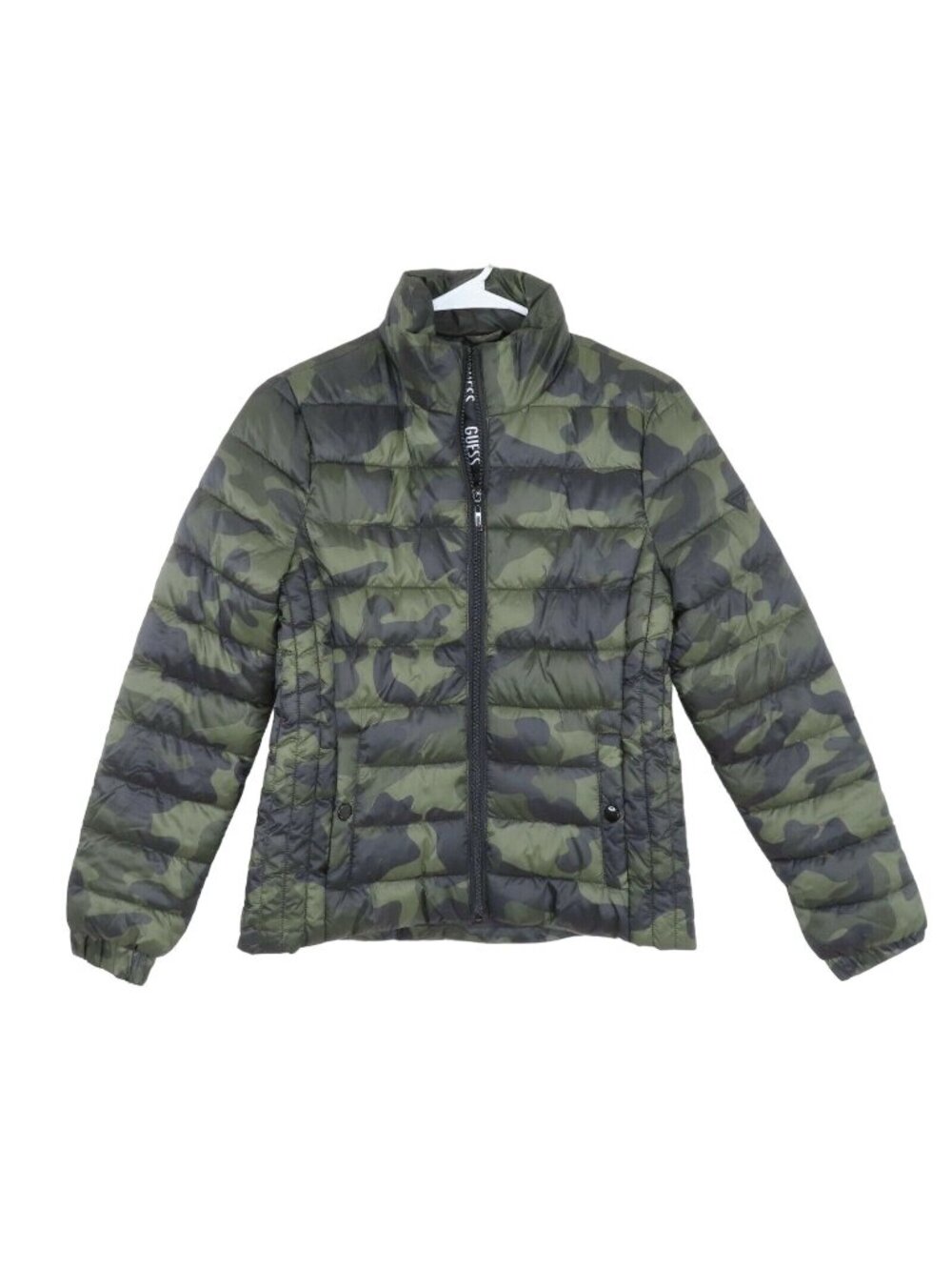 GUESS Womens XS Extra Small Aden Logo Puffer Camouflage Camo Jacket Coat